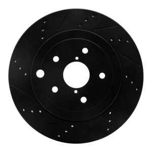 Subaru WRX Brake Rotor (1) - Rear Left - R1 Concepts - Drilled & Slotted - Black - `08-`20